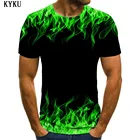 KYKU бренд пламени футболка Для мужчин зеленая футболка с принтом трендовые футболки 3d футболки с коротким рукавом Прохладный уличная одежда большого размера