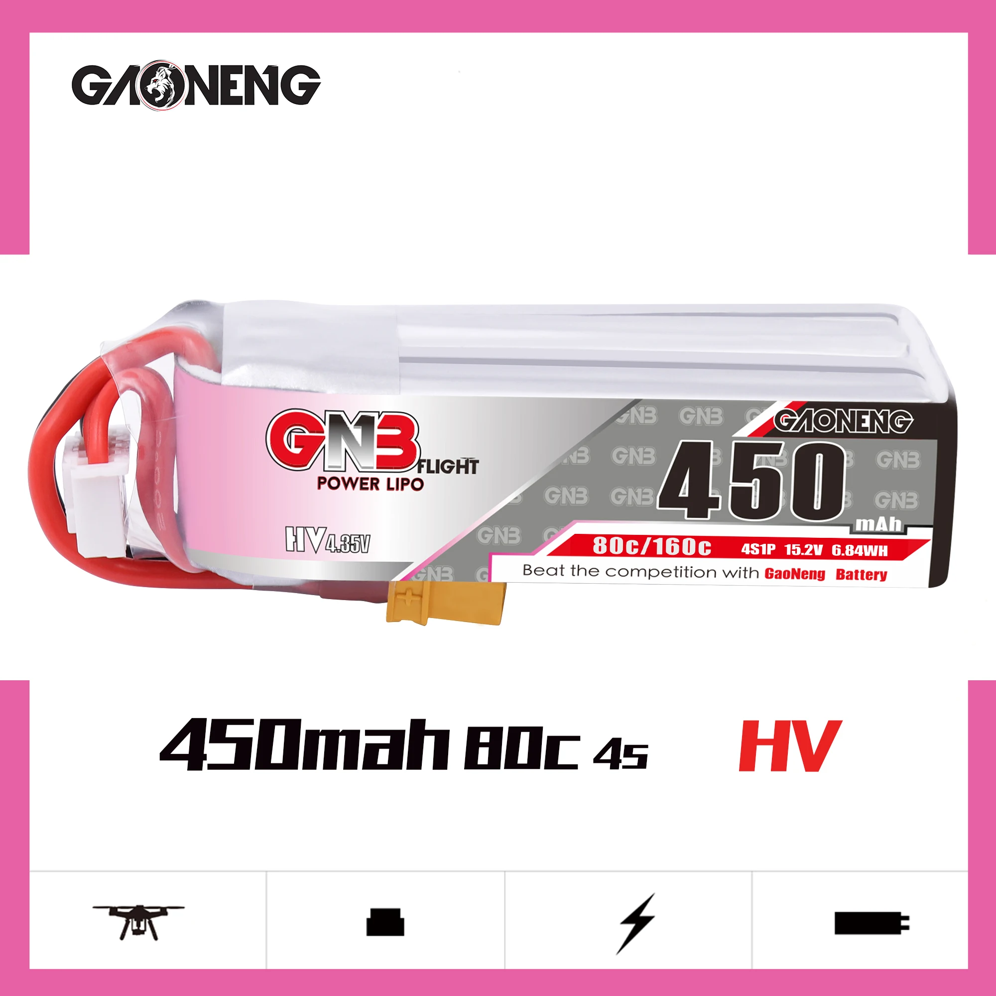 Аккумулятор Gaoneng GNB 450 мАч 4S 15 2 в 80C/160C HV Lipo с разъемом XT30 для оптового квадрокоптера