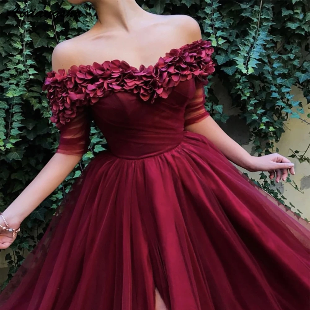 

New Muslim Evening Dress Sweetheart 3/4 Sleeveless Tulle Flower Zipper Back vestidos longo Long Floor Length Evening Gowns
