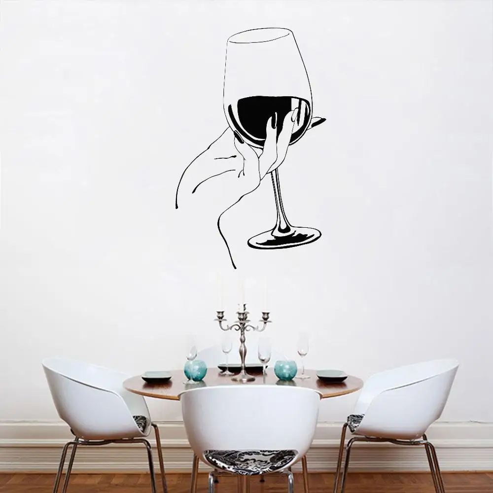 

Restaurant Bar Wall Sticker Wine Glass Hand Wall Stickers Vinyl Removable for Kitchen Dining Room Bar Decoration Mural X582