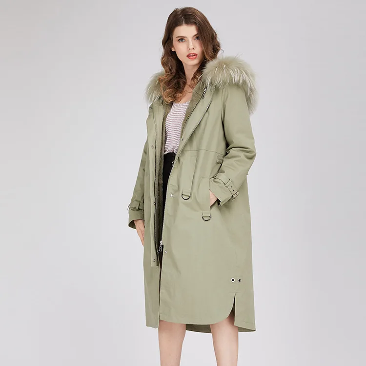 2019 New Arrival 1 Color Raccoon Fur Collar Rex Rabbit Liner Parka Overcoat High Quality Lady's Coat | Женская одежда
