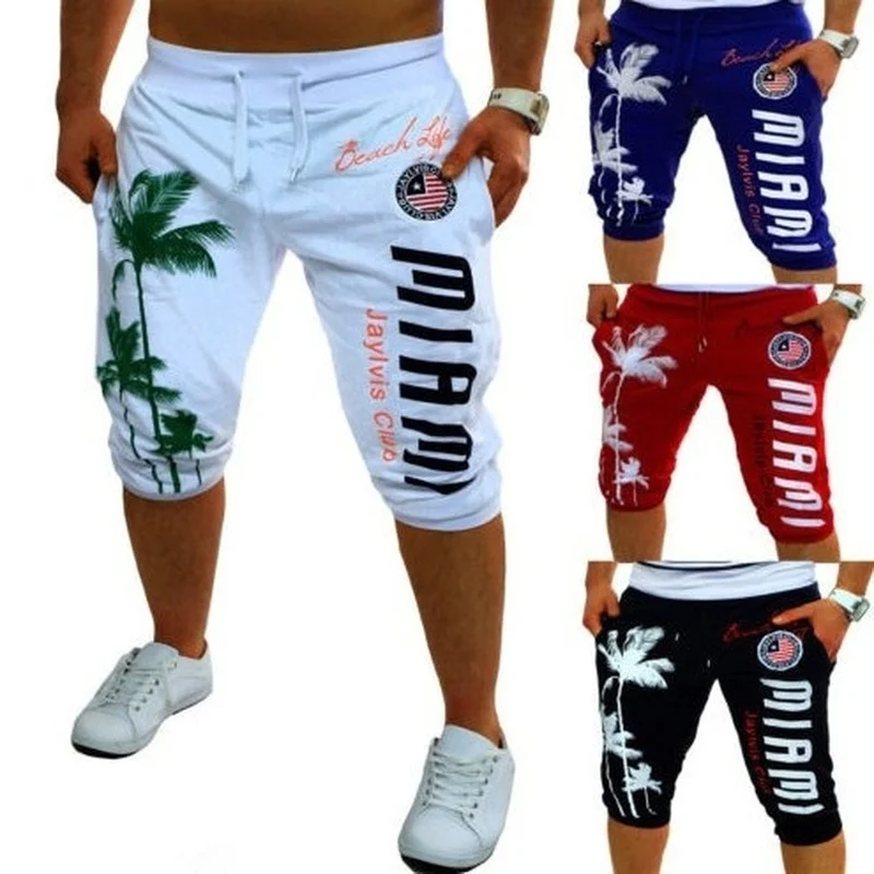 

2021 Summer Men Shorts Leisure Casual Shorts Knee Length Sweatpants Male Letter Print Drawstring Harem Shorts Men Beach Shorts