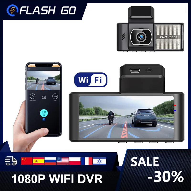 

Видеорегистратор автомобильный, 2 канала, Wi-Fi, 1080P, 24 часа
