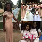 2021 платье трапециевидной формы с прозрачным кружевом Свадебная вечеринка платье для женщин с рюшами и совок гофрированный шифон платье подружки невесты из Африканской ткани