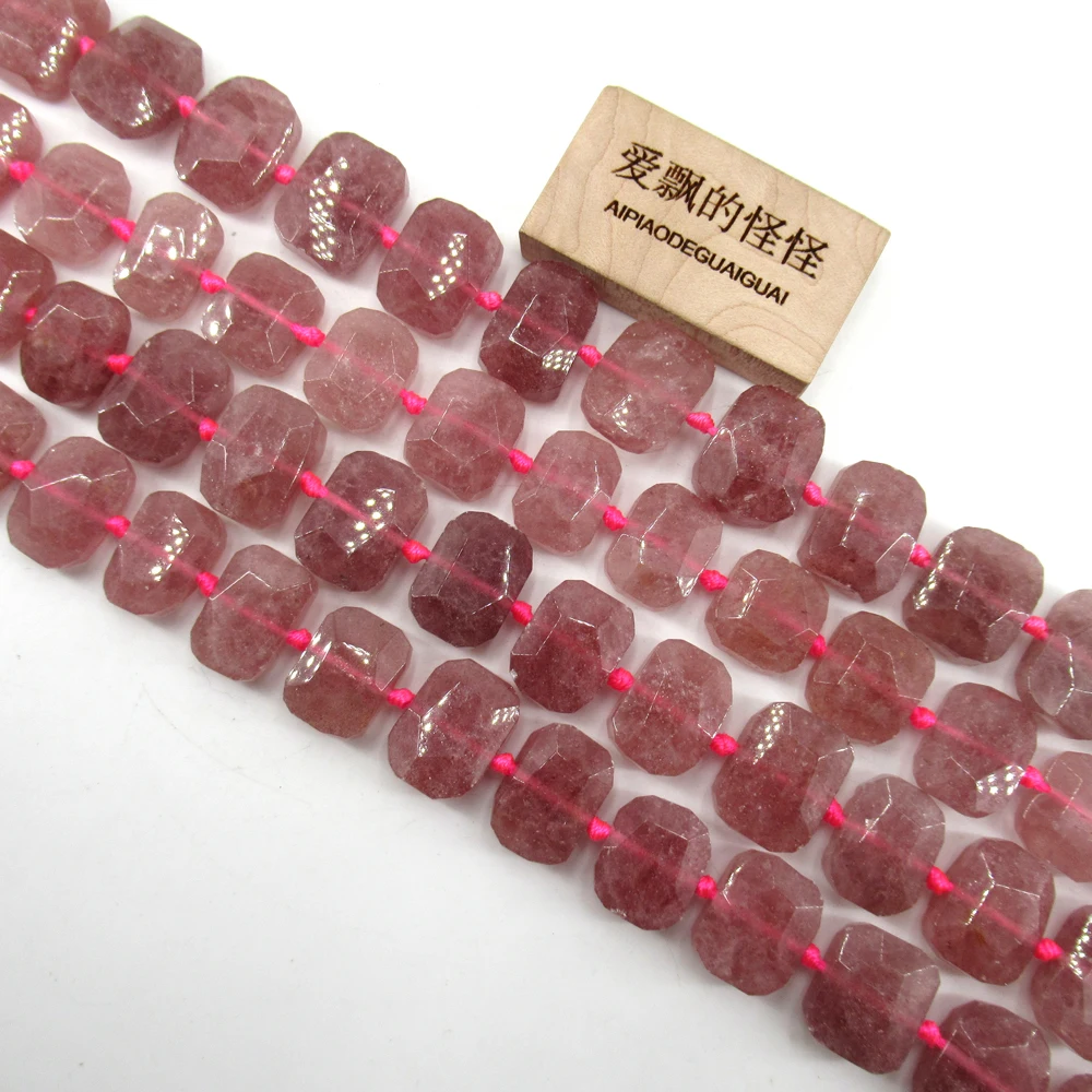

APDGG Natural Faceted Muscovite Strawberry Quartz Chunky Rectangle Rectangular Focal Beads 16" Strand Jewelry Making DIY