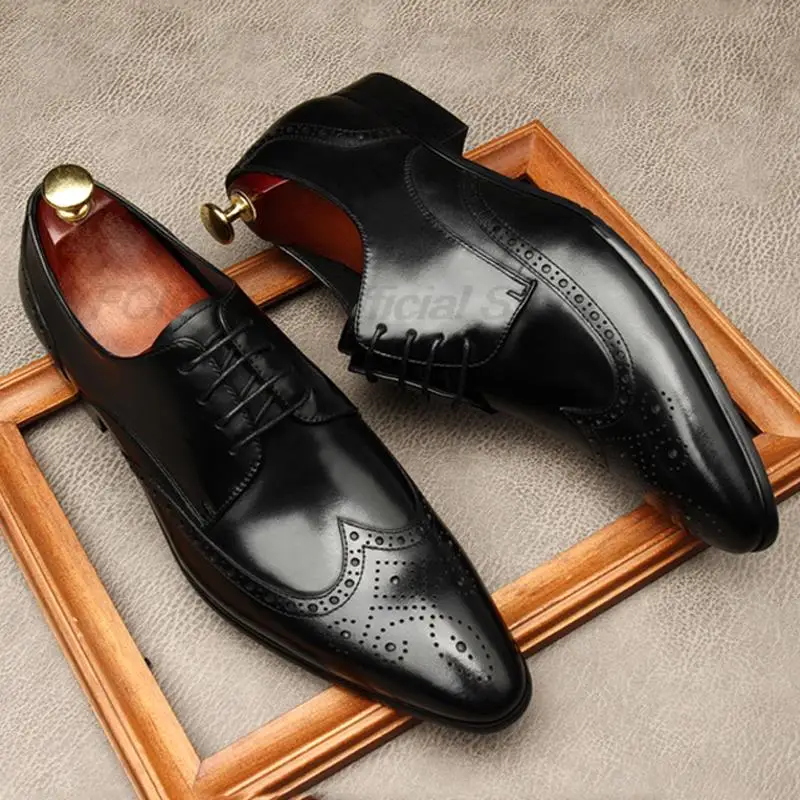 

Туфли-оксфорды мужские из натуральной кожи, с острым носком, на шнуровке