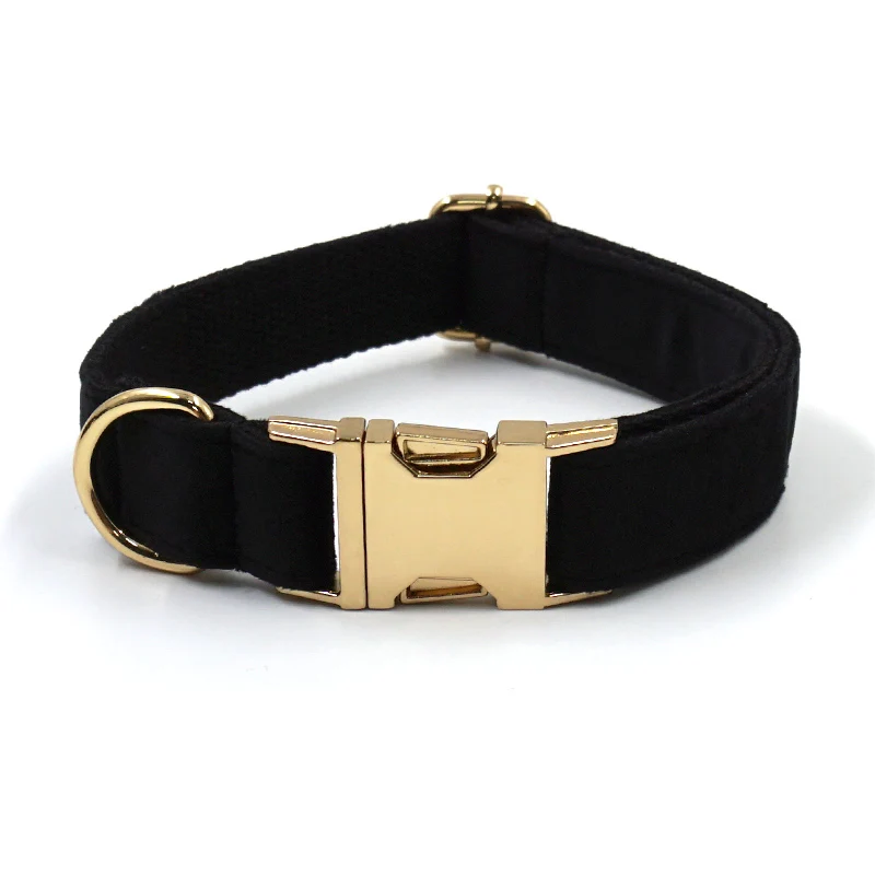Black Velvet Dog Harness Personalized High Quality Durable Collar with Gold Metal Buckles Quick Release Pet and Leash | Дом и сад