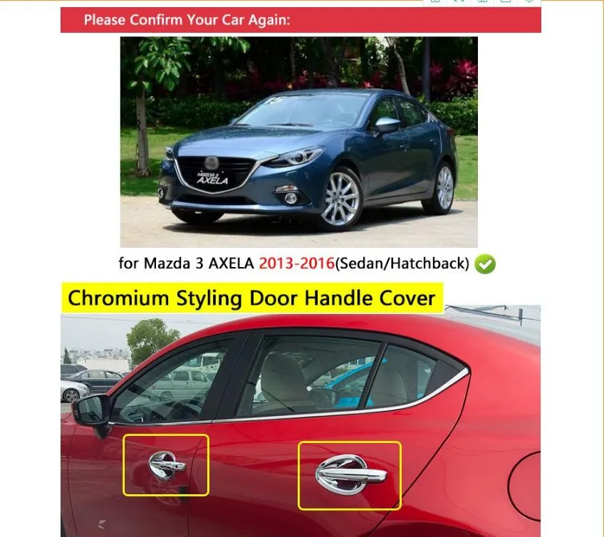 

for Mazda 3 2013-2016 Accessories Chrome Door Handle Axela 2014 2015 Sedan Hatchback Luxury No Rust Car Sticker Car Styling