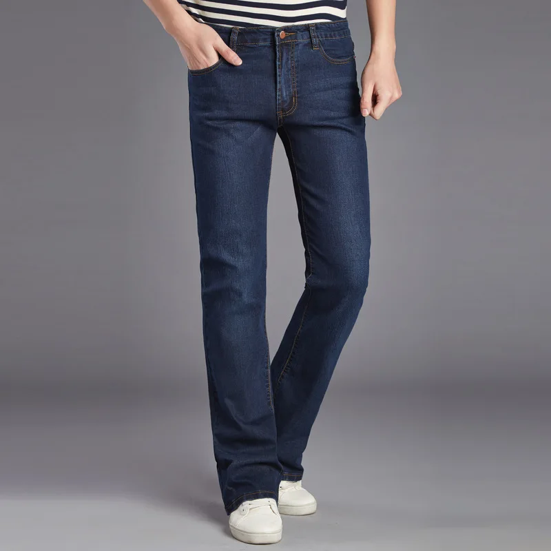 Autumn Flared Jeans Men Bootcut Denim Pants Casual Slim Boot Cut  Elastic And Comfortable Blue Trousers