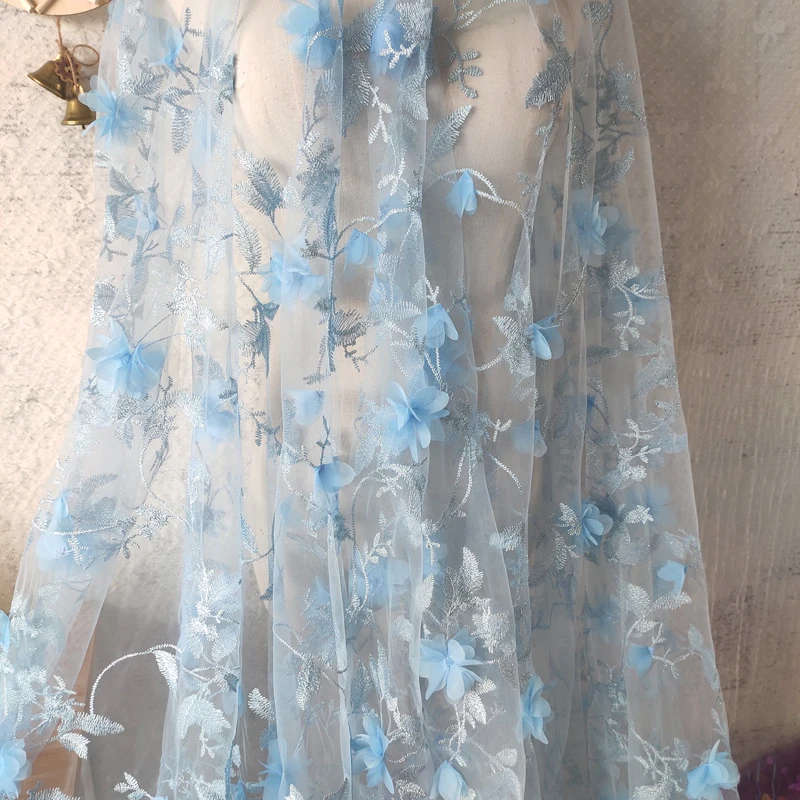 

Fashion 3D Flower Mesh Embroidery Tulle Fabric For Wedding Dress Skirt Designer Fabric,By The Meter