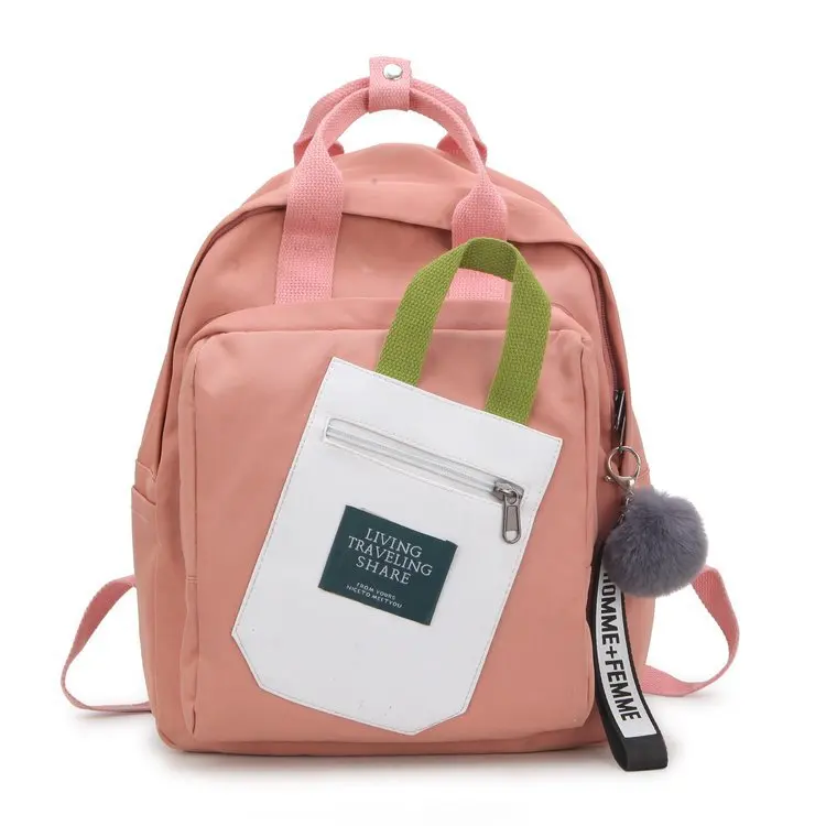 

College style small fresh patchwork contrast color student schoolbag sweet girl personality canvas versatile backpack