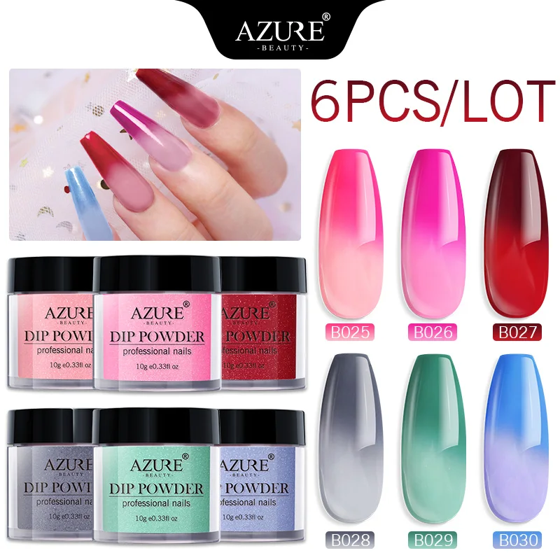 Azure beauty, 6 шт./лот, градиентный блестящий цвет, погружающийся порошок для нейл-арта, Dip порошок, набор, Базовое покрытие, топ, гель, блеск, порошок для ногтей, набор - Цвет: set 15