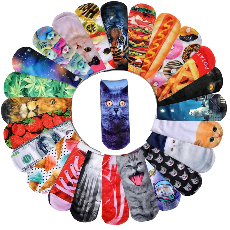 Симпатичные женские носки лодочки с рисунком животных и продуктов дизайнерские