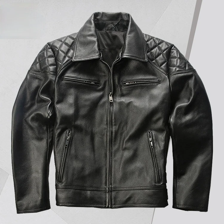 

Same Motorcycle Genuine Leather Clothes Men's Diamond Quilted First Layer Cowhide Leather Jacket Winter Jacket Men