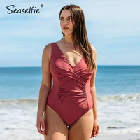 seaselfie plus size solid marsala red v neck one piece swimsuit women large size sexy monokini bathing suit 2021 beach swimwear