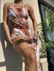 Женский купальник с лямкой на шее 2022, сексуальное бикини, купальник-накидка из 3 частей, женское длинное платье, купальный костюм, пляжная одежда с принтом