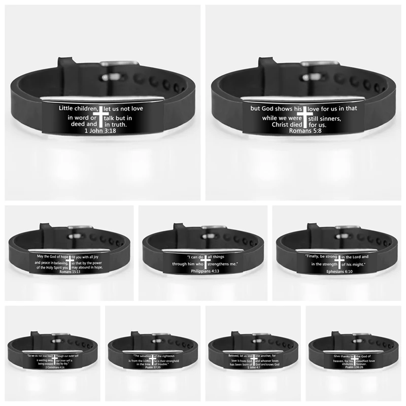 Модный черный силиконовый браслет из нержавеющей стали с гравировкой