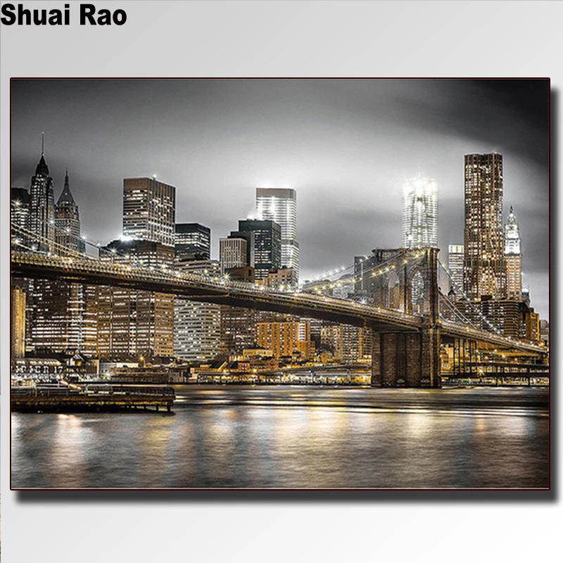 Полный квадратный/круглый сверлильный набор для живописи Нью Йорка ночи 5d