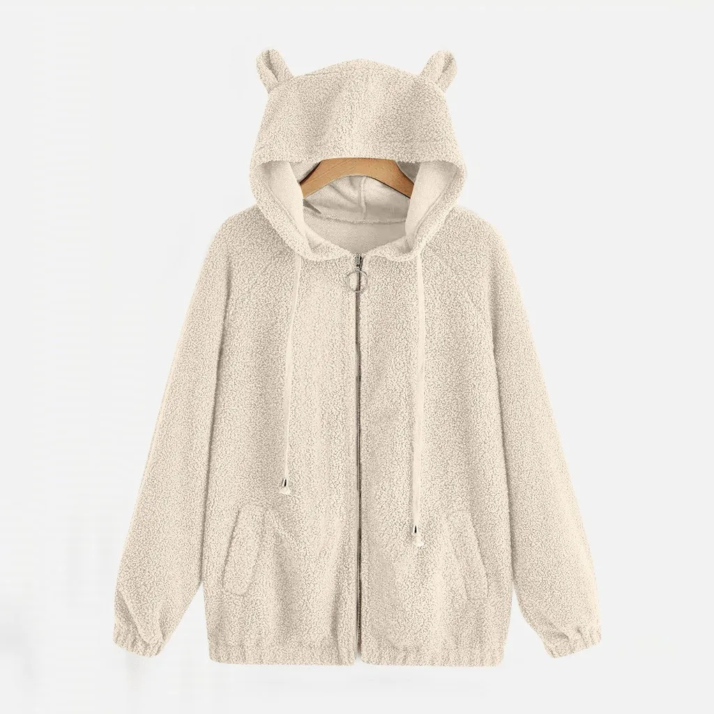 Женские теплые толстовки Тедди свитшот с капюшоном медвежьими ушками однотонное