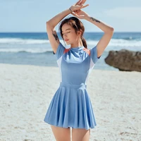 conservative short sleeve korean style swimwear women tankini swimsuit skirt big size bathing suit bathsuit two piece spring