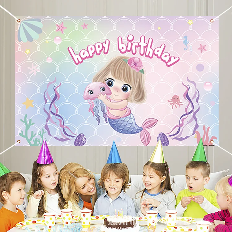 

Dream Mermaid Background Banner Under The Sea Party Little Mermaid 123st Birthday Party Flag Girls Favor Mermaid Decor
