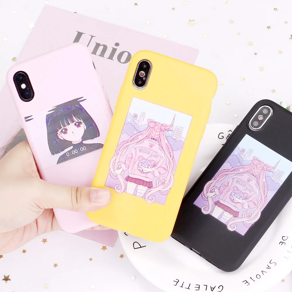 For 11 Pro 8 8Plus X XR 7 7Plus XS Max 6 6S 5 SE Harajuku Sailor Moon Summer Girl Candy Silicone Soft Phone Case Coque Funda