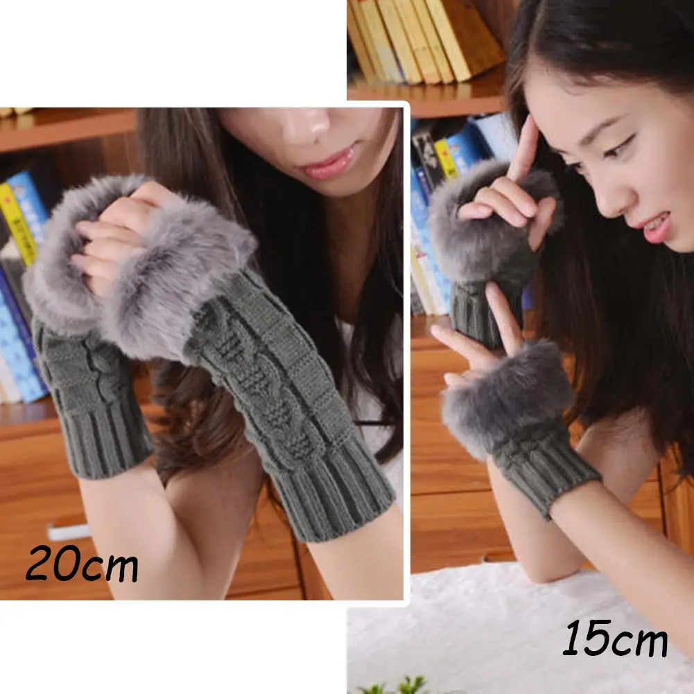 Dark Gray Sparsil, женские теплые перчатки, 15 см/20 см, Осень-зима, жаккардовые, вязаные, без пальцев, короткие, варежки, женские, милые, мягкие, плюшевые эластичные, перчатки - Цвет: Dark Gray