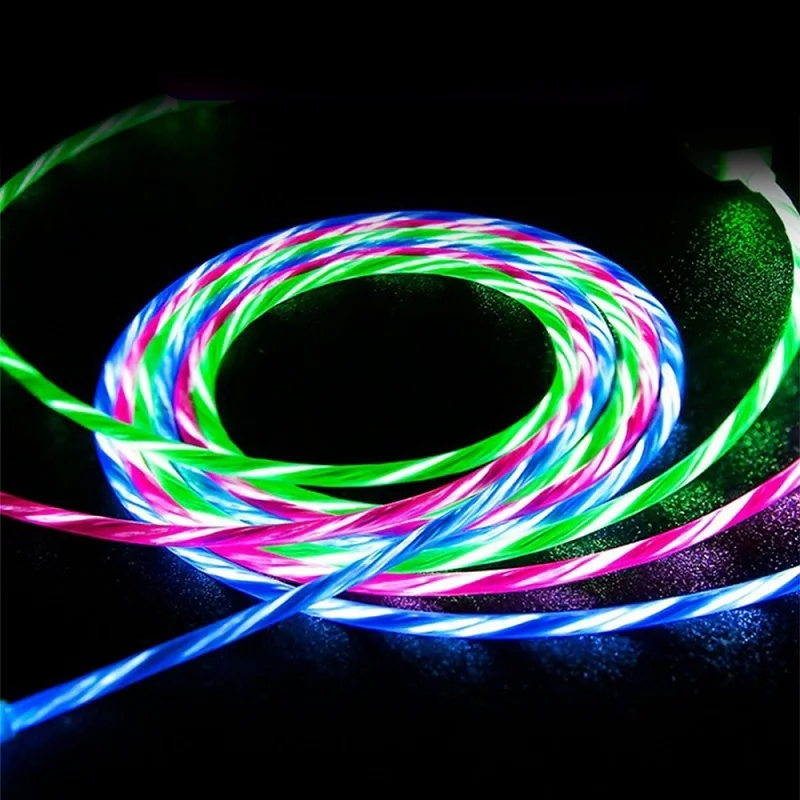 1M 2M 3A Lighting Wire Flowing LED USB Cable Micro USB Charging Cable Type C 8Pin Fast Charger Cable QC 3.0 Quick Charge 3.0 2.0