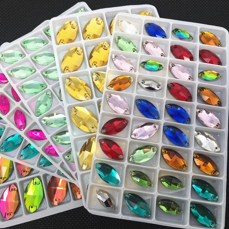 Стеклянные стразы для пришивания все размеры цвета 3223 navette кристаллическое