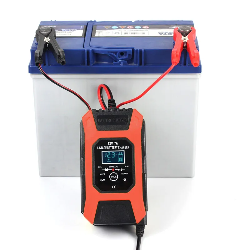 foxsur 12v 7a 7 stage battery charger lead gel std agm car motorcycle battery charger pulse charge maintainer desulfator free global shipping