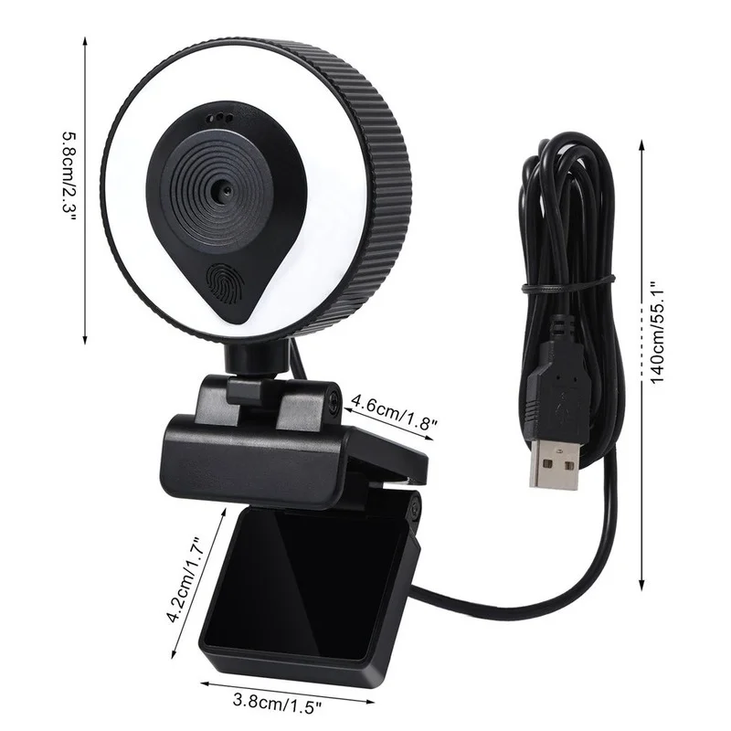 

W20 1080P USB With Touch Dimming Computer Meeting Live Lighting Camera Autofocus Webcam 360 Degree Full Rotation