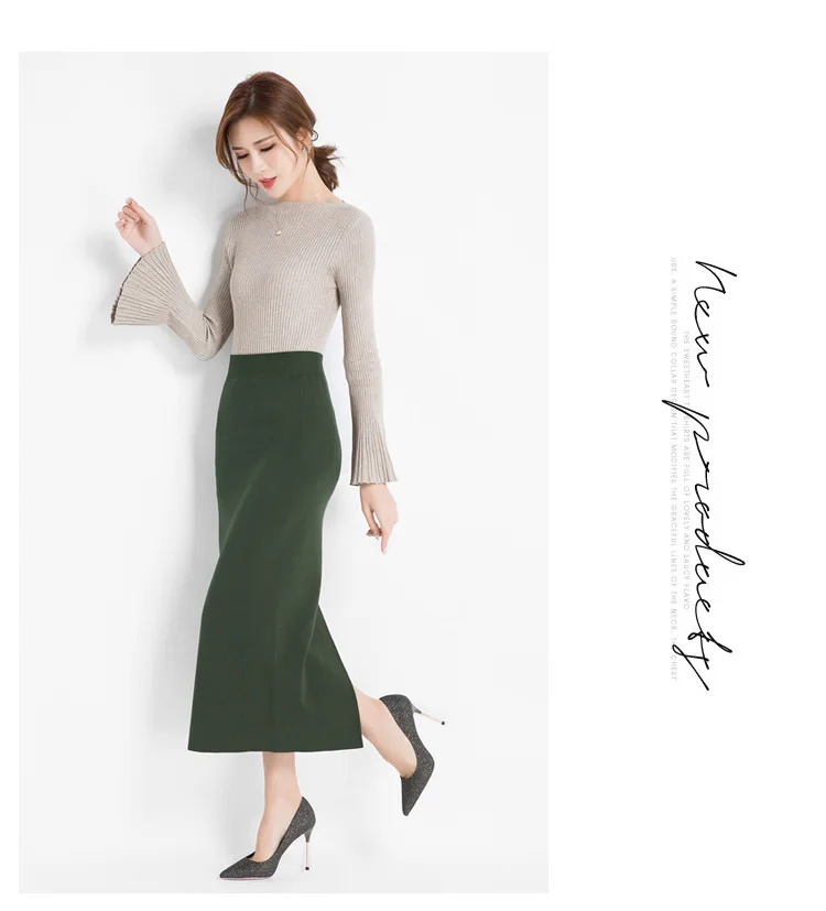 INNASOFAN knitted skirt Women's Autumn-winter sexy high waist skirt Fashionable high-end chic long solid skirt