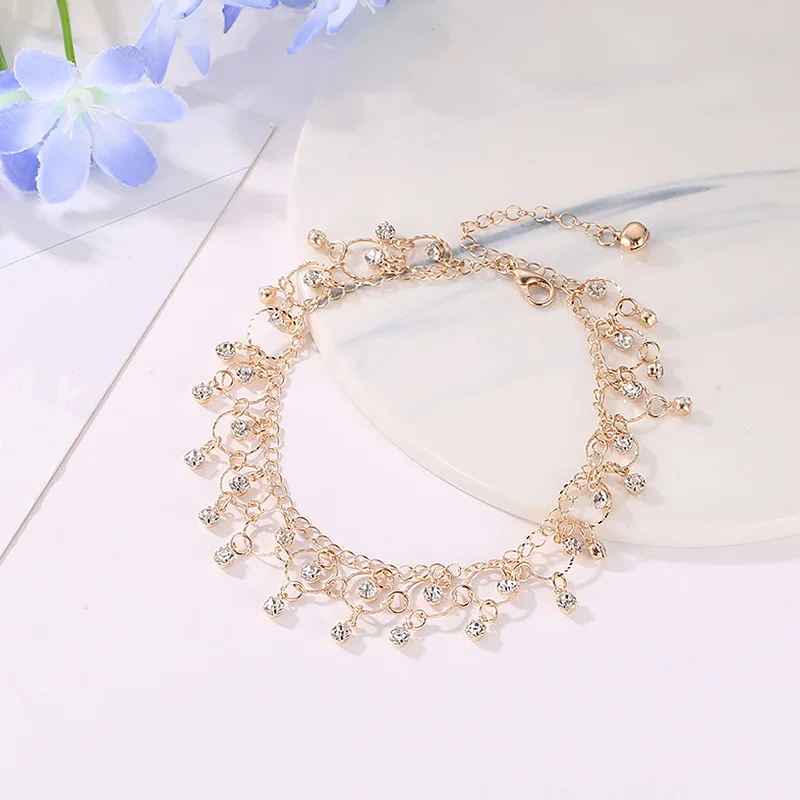 

New Fashion Jewelry Sexy Beach Dance Yoga Anklet Crystal Rhinestone Sweet Tassel Ankle Chain Leg Bracelet For Women