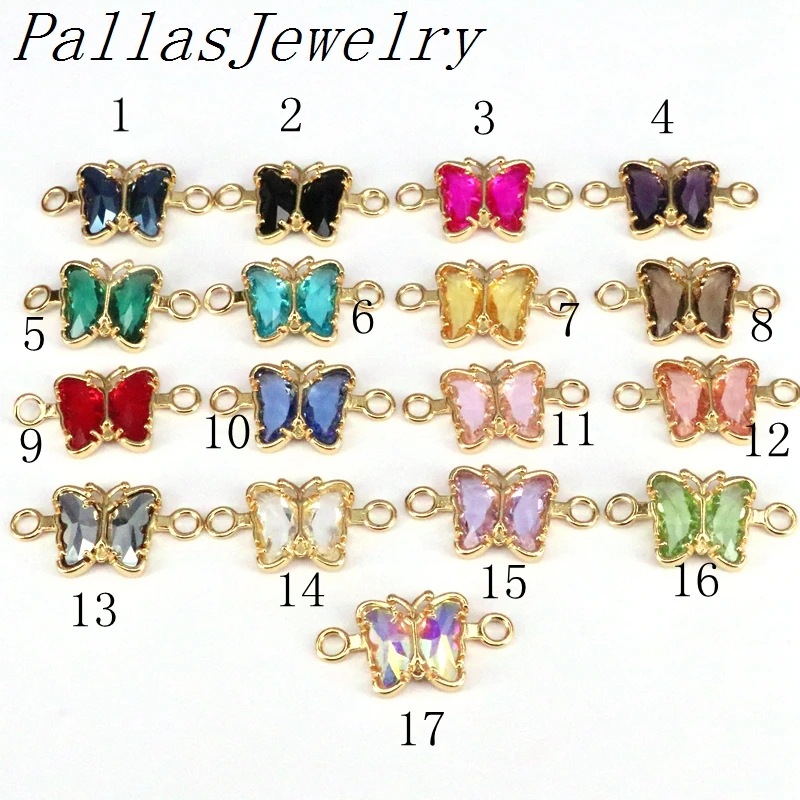 10 шт. милые Соединители бабочки украшенные разноцветными кристаллами 2 петли