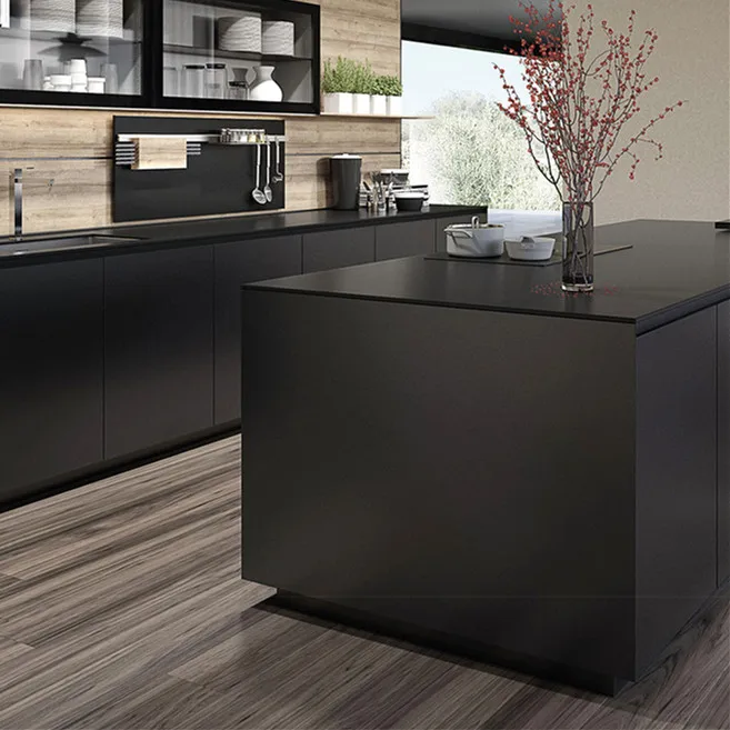 Черный матовый лак европейский стиль готовый кухонный шкаф на заказ|kitchen cabinet|kitchen
