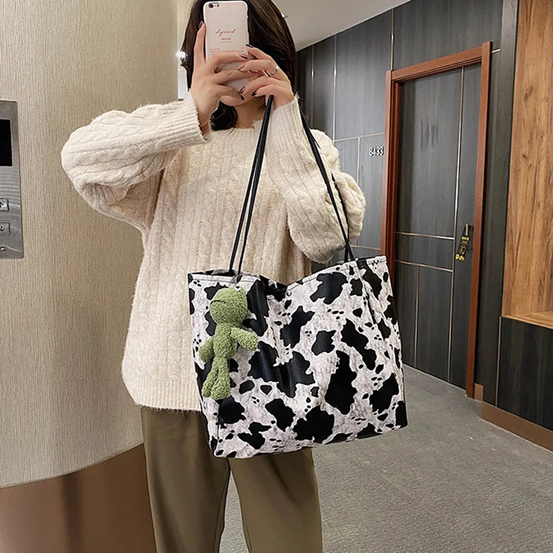 

Fashion Luxury Cow Pattern Leisure Tote Bag PU Leather Women's Handbag Large Capacity Shoulder Messenger Bag