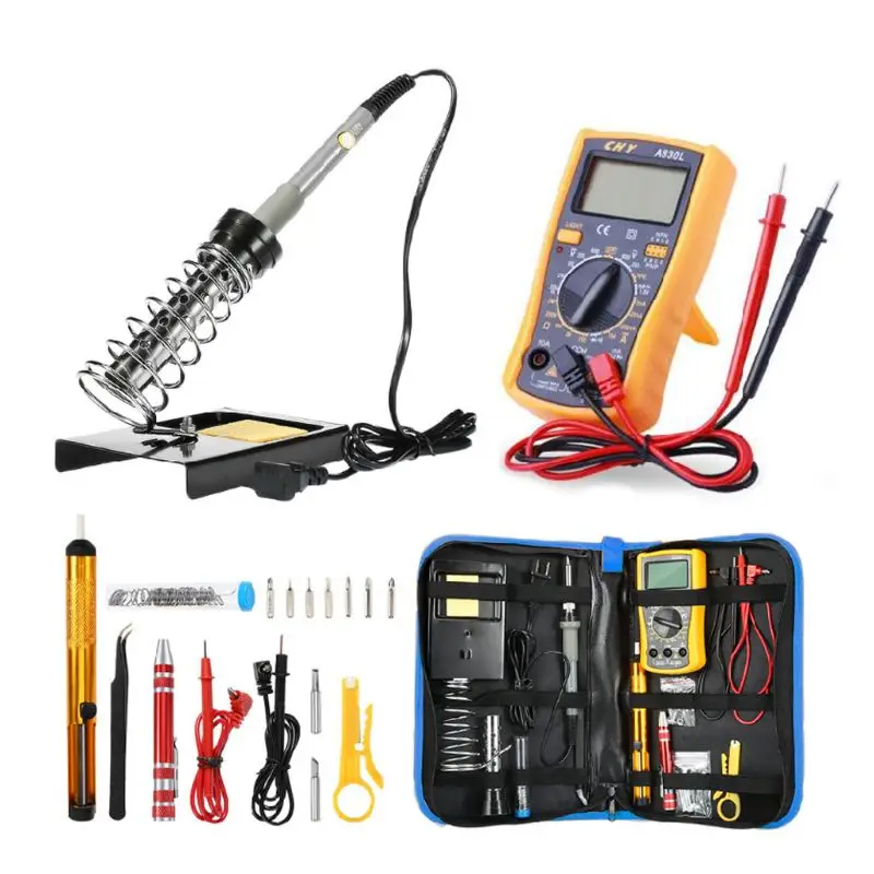 

LXAC JCD Soldering Iron Kit Adjustable Temperature 200-240V 60W LCD Display Multimeter with Solder Wick Desoldering Pump Wire