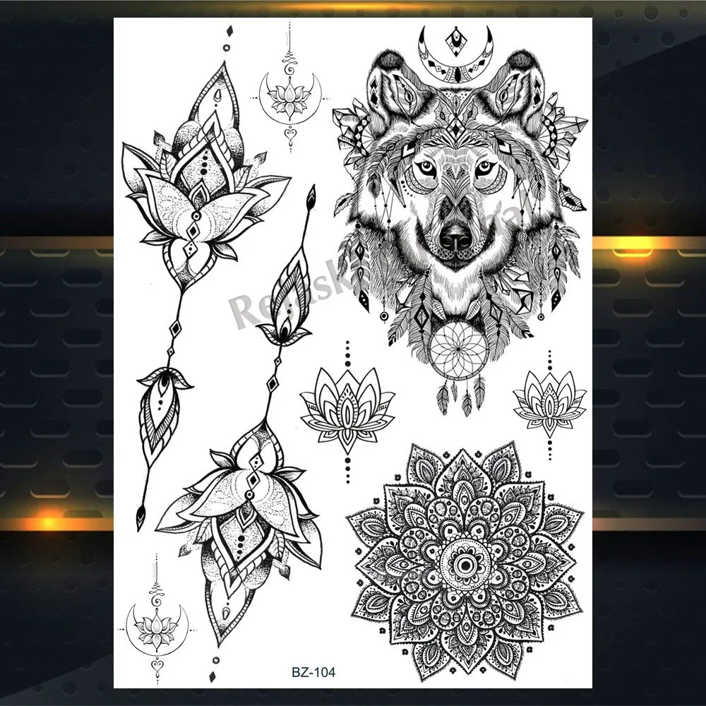 REJASKI черный серьги Henna Mandala цветок временные татуировки для Для женщин Стикеры пикантные водостойкие татуировки, боди-арт Arm талией, эксклюзивный дизайн татуировки - Цвет: PBZ104