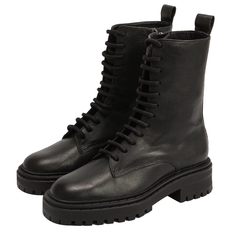 2021 Winter Women's Boots British Style Short Boots Real Leather Thick-soled Martin Boots Thick Heel Thicken Warm Outdoor Boot