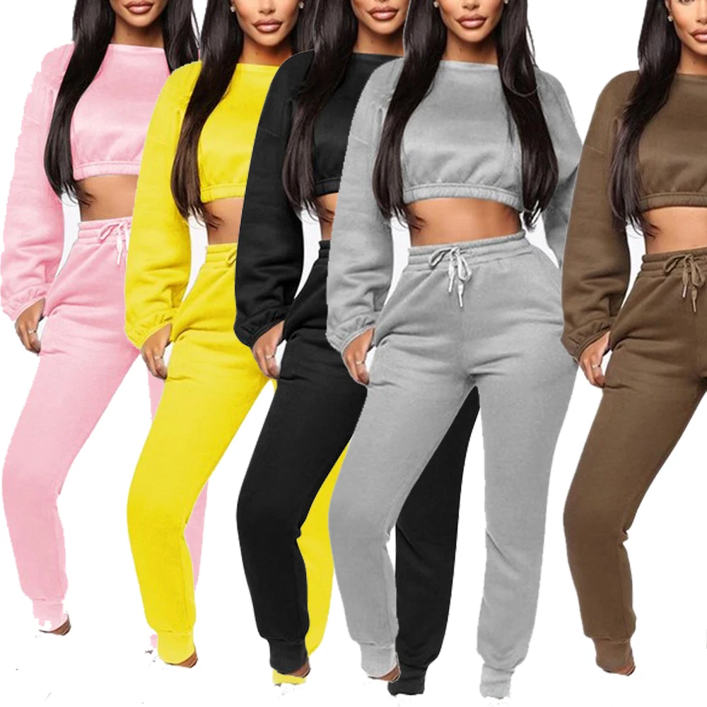 

Костюм спортивный женский из 2 предметов, свитшот с длинным рукавом и укороченный топ, брюки с кулиской, повседневный костюм на осень