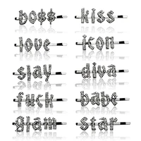 2020 new hot hair accessories gothic word hairclips crystal hair clips hairwear letters hairpin bobby pin hair jewelry wholesale
