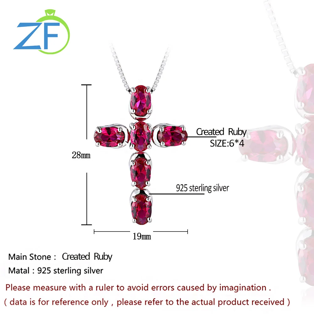 

GZ ZONGFA High Quality Design Shining Customized Red Gemstone 925 Sterling Silver Unisex Women Cross Necklace