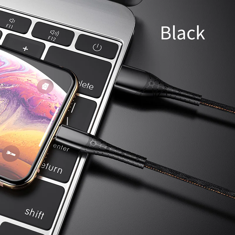 Рок-н-USB кабель для телефона для iPhone X, 8, 7, быстрый зарядный кабель в ковбойском стиле, для зарядки и передачи данных кабель для передачи данных для iPad usb-шнур - Цвет: Black