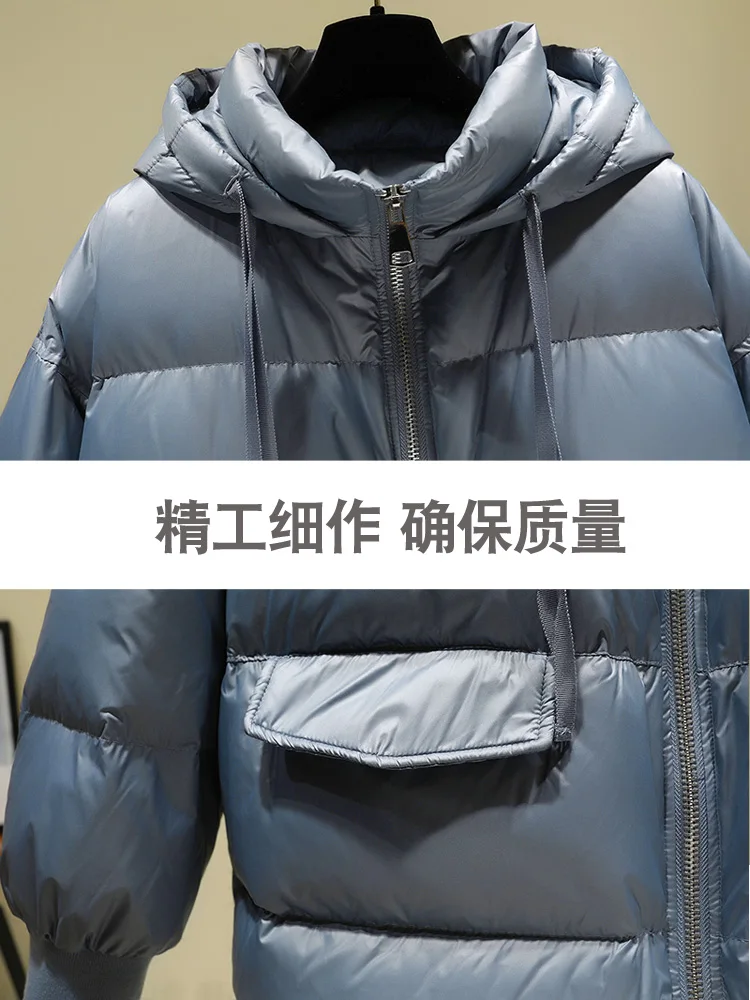 Женский свободный пуховик с капюшоном однотонная куртка большого размера на