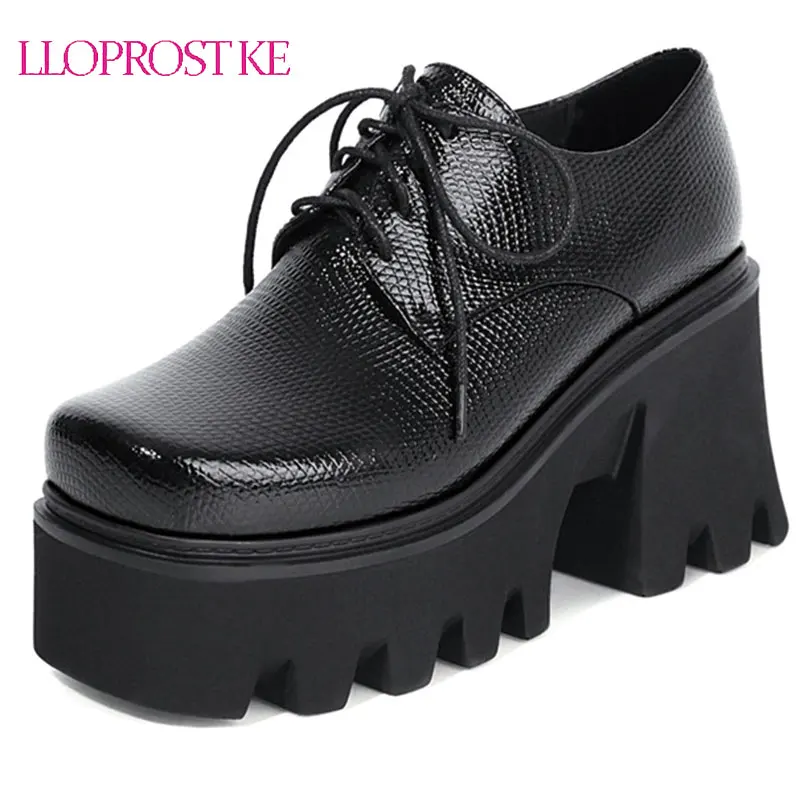 

Lloprost ke Goth Square Toe High-end Office Dress Shoes For Woman Cross-Tied Chunky Heels Platform Derby Shoes Woman Pumps