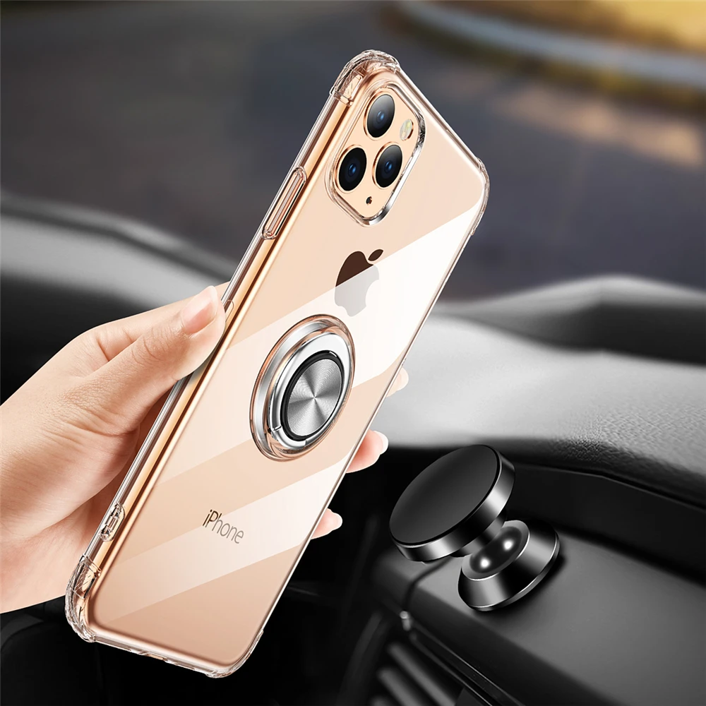 Ультратонкий прозрачный ТПУ автомобильный Магнитный чехол подставка с кольцом