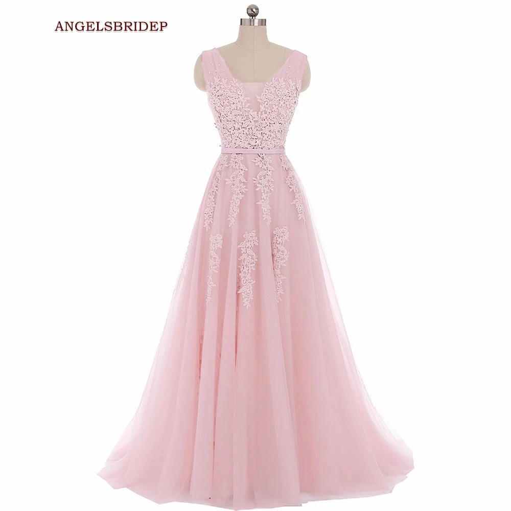 

Angelsbridep Straps Long Evening Party Gowns Formal Tulle Applique Floor-length Vestidos de festa Formal Prom Celebrity Gowns