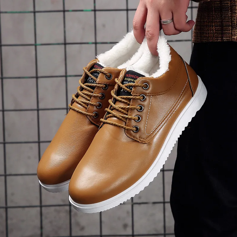 

2021 Winter New Men's Boots Concise Solid Colors Round Toe Fleece Snow Boots with Platform Non-slip for Outside Size 39-44