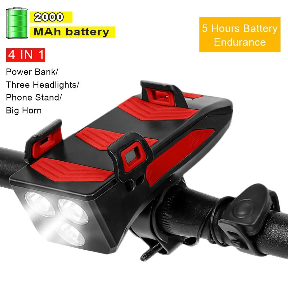 

400 lumens Bicycle Light USB Rechargeable 2000mAh / 4000mAh Waterproof Phone Holder Headlight Power Bank Bike Accessories