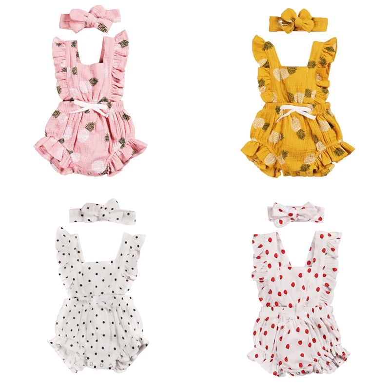 

Дропшиппинг Комбинезон для маленьких девочек Комбинезон с оборками без рукавов на бретельках комбинезон с повязкой на голову летние наряд...